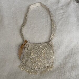 *CLEARANCE* Elegant Pearl-Embellished Cream Bag